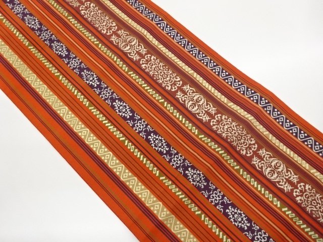 JAPANESE KIMONO / NAGOYA OBI / CHIKUZEN HAKATA / WOVEN GEOMETRIC PATTERN